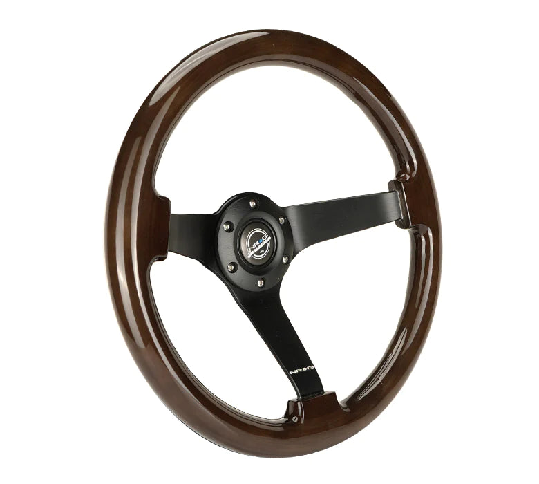 NRG Innovations Classic 350mm / 3in Deep Dark Wood Grain Steering Wheel with Black Spokes - Dirty Racing Products