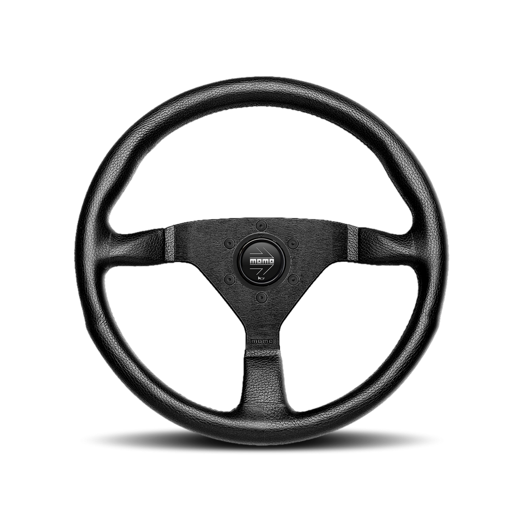 MOMO Montecarlo Steering Wheel 350 mm - Black Leather/Black Stitch/Brushed Black Anodized Spokes - Dirty Racing Products