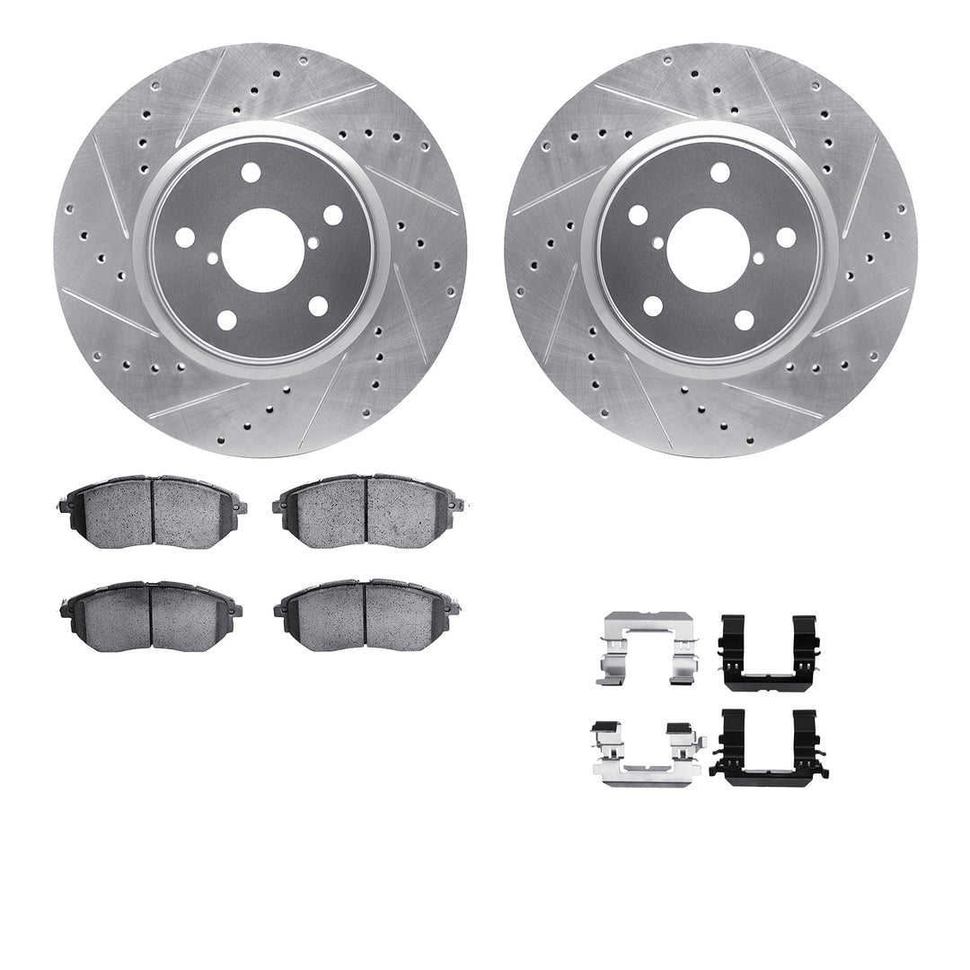 R1 Concepts Silver Drilled Slotted Rotors w/5000 OEp Brake Pads Subaru B9 Tribeca 2007-06, Legacy 2019-15, Outback 2019-15, Tribeca 2014-08, WRX 2021-15 - Dirty Racing Products