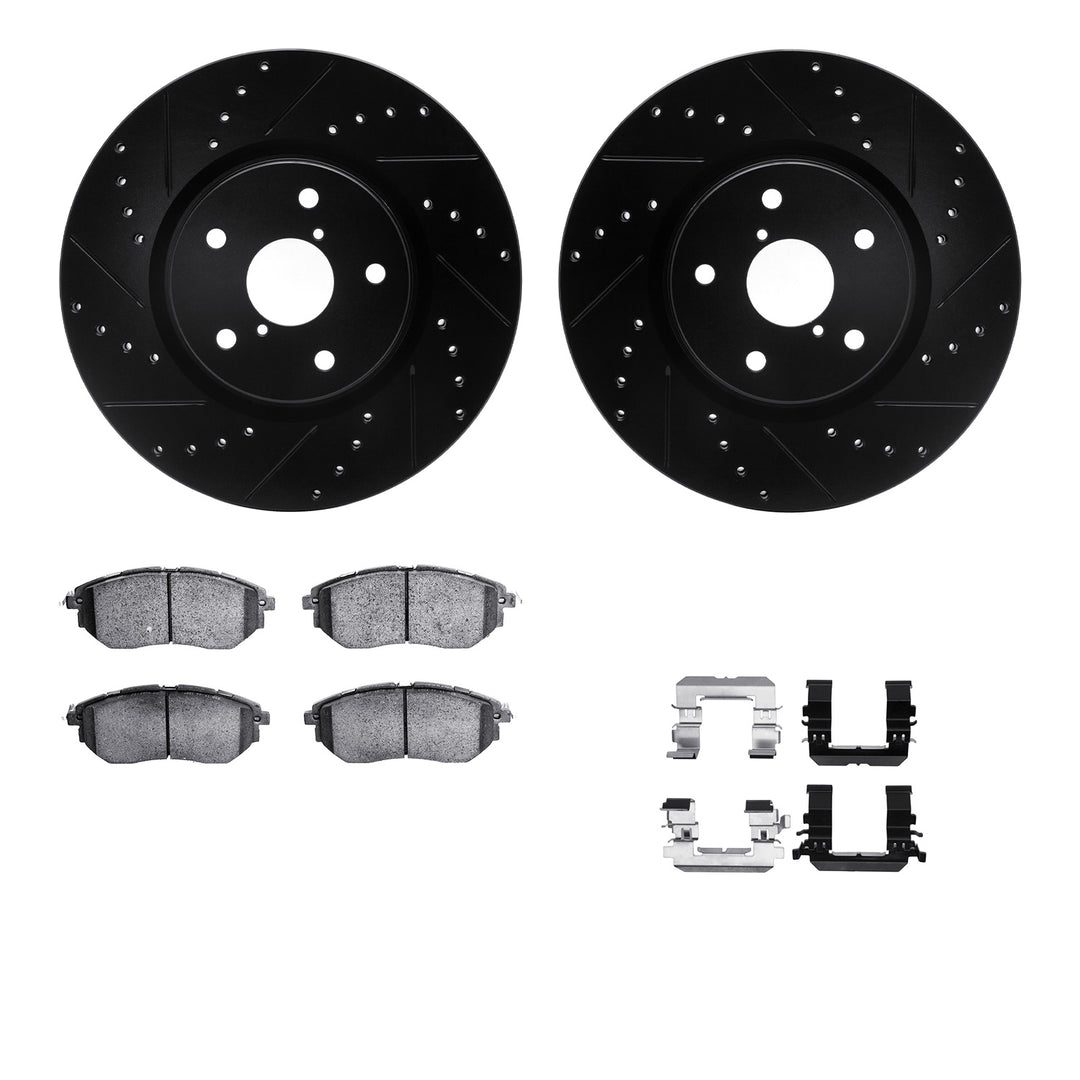 R1 Concepts Black Drilled Slotted Rotors w/5000 OEp Brake Pads Subaru B9 Tribeca 2007-06, Legacy 2019-15, Outback 2019-15, Tribeca 2014-08, WRX 2021-15 - Dirty Racing Products