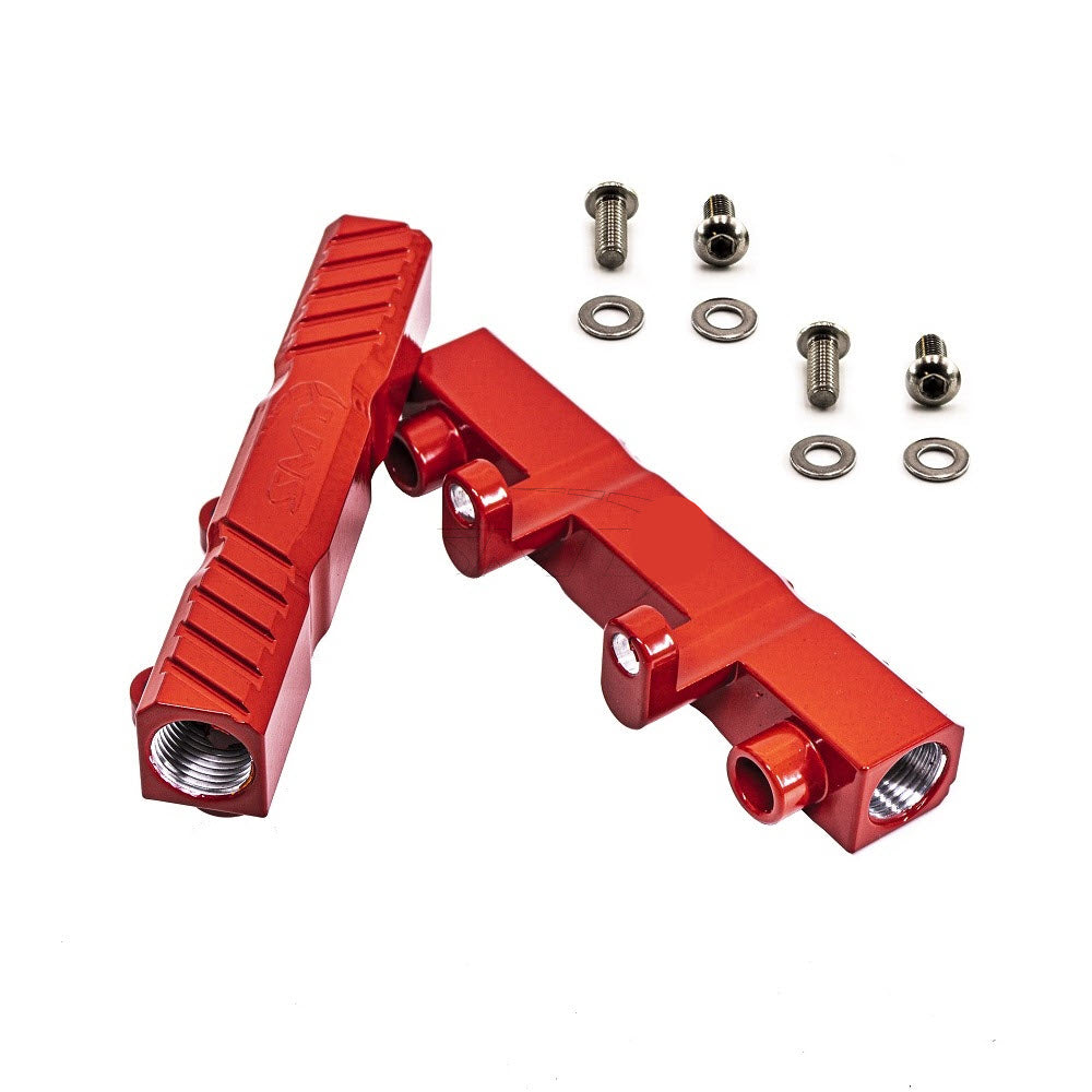 SMY Performance Top Feed Aluminum Fuel Rails Gloss Red WRX / STI - Dirty Racing Products