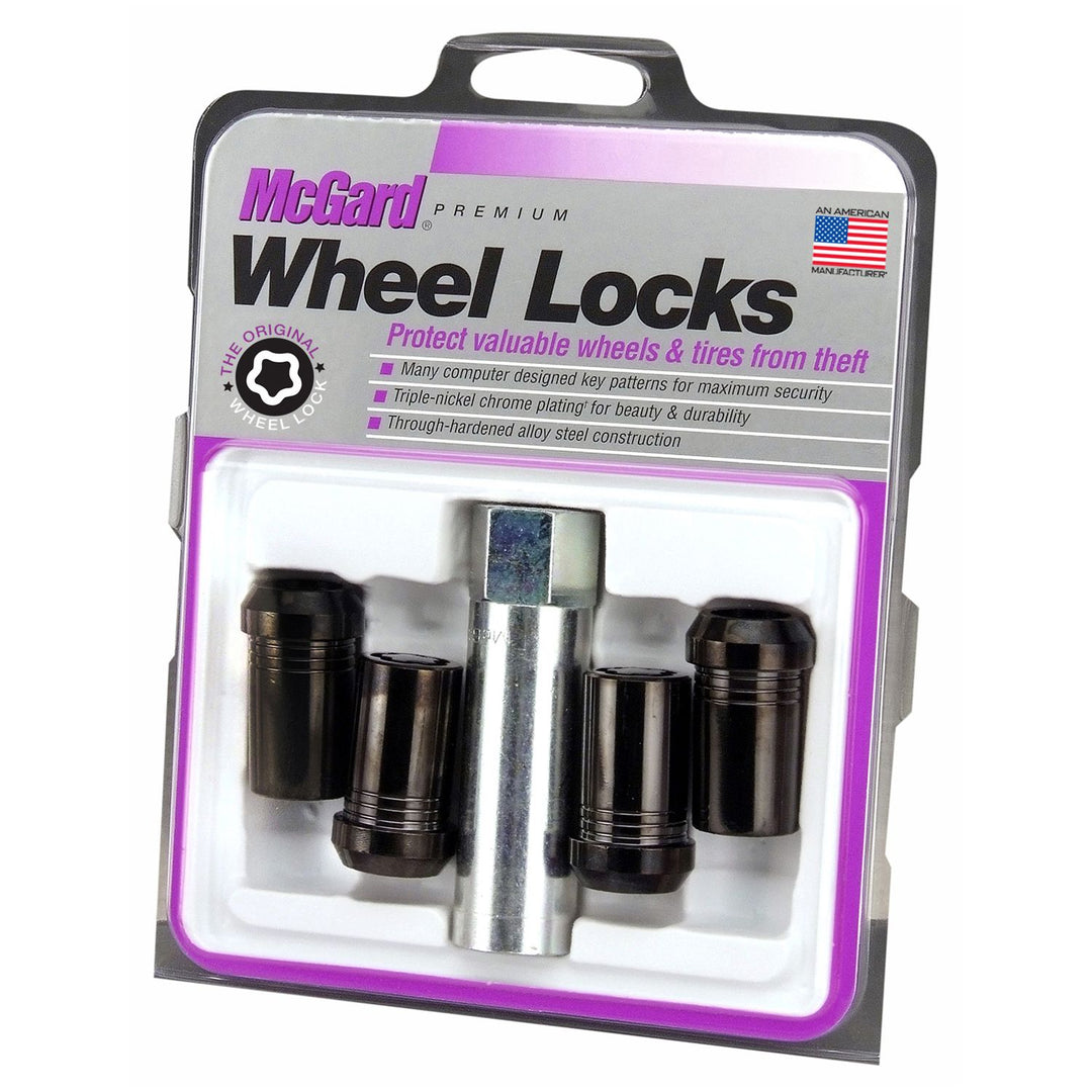 McGard Black Tuner Style Cone Seat Wheel Lock Set (M14 x 1.5 Thread Size) – Set of 4; Set of 4 Locks and 1 Key