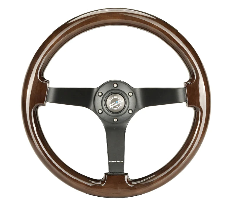 NRG Innovations Classic 350mm / 3in Deep Dark Wood Grain Steering Wheel with Black Spokes - Dirty Racing Products