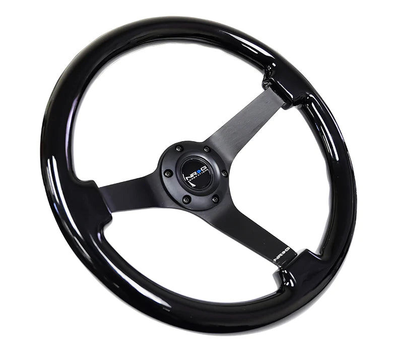 NRG Innovations Classic 350mm / 3in Deep Black Wood Grain Steering Wheel with Black Chrome Spokes - Dirty Racing Products