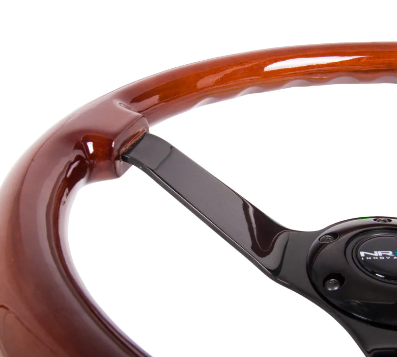NRG Innovations Classic 350mm / 3in Deep Brown Wood Grain Steering Wheel with Black Spokes - Dirty Racing Products