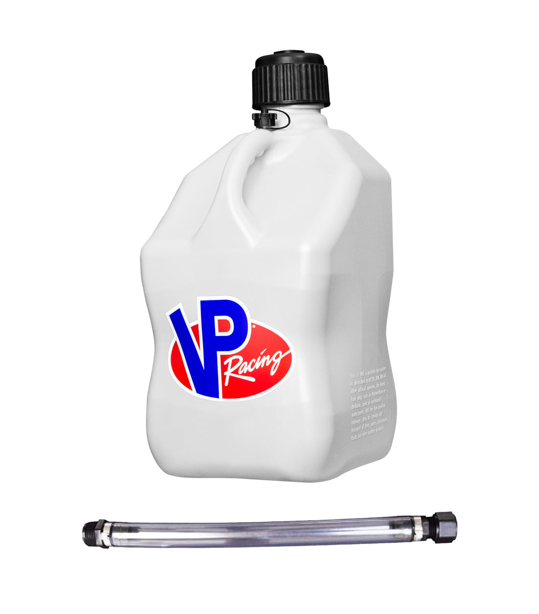 VP Racing 5.5-Gallon Motorsport Container - White Jug, Black Cap w/Filler Hose - Dirty Racing Products