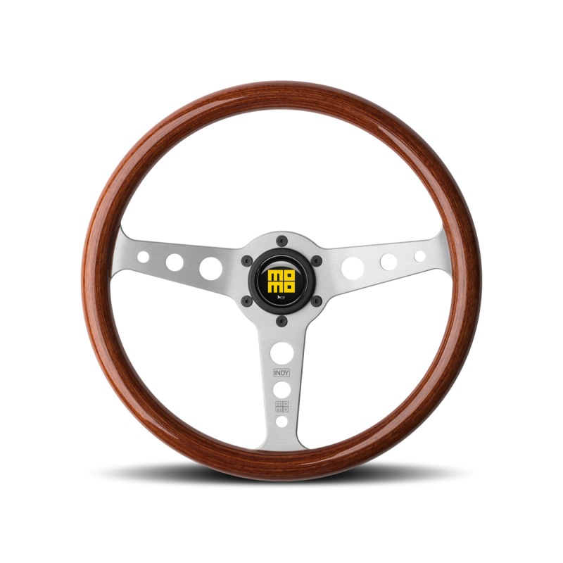 MOMO Heritage Indy Steering Wheels 350mm - Mahogany Wood/Brushed Spokes - Dirty Racing Products