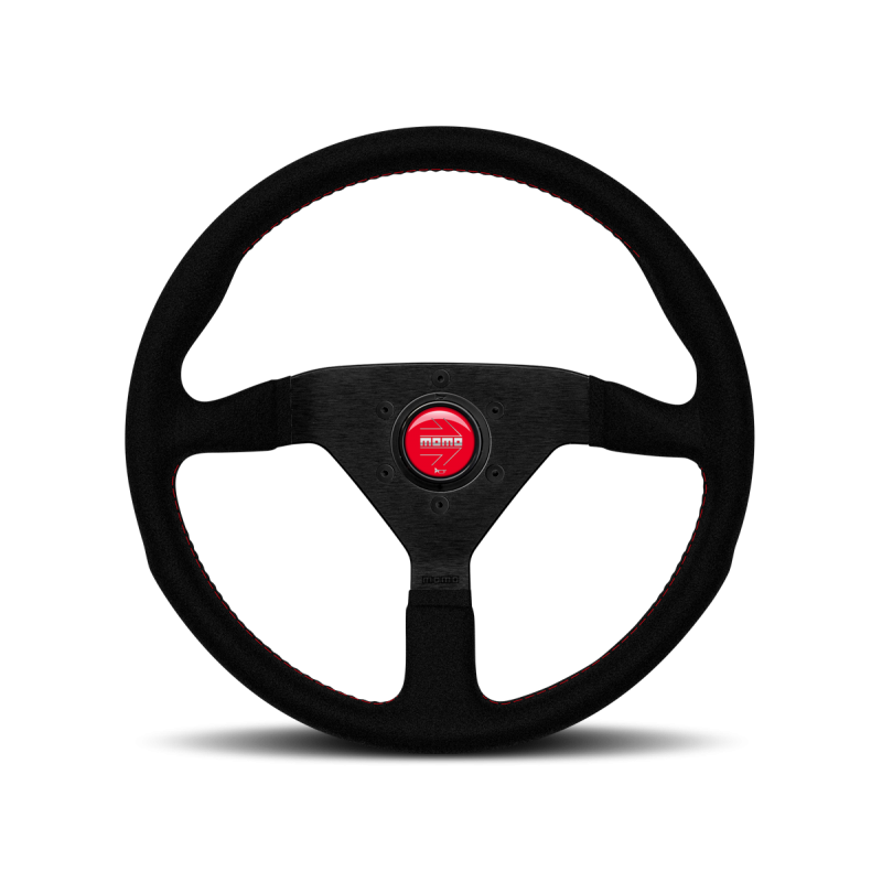 MOMO Montecarlo Alcantara Steering Wheel 350 mm - Black/Red Stitch/Black Spokes - Dirty Racing Products
