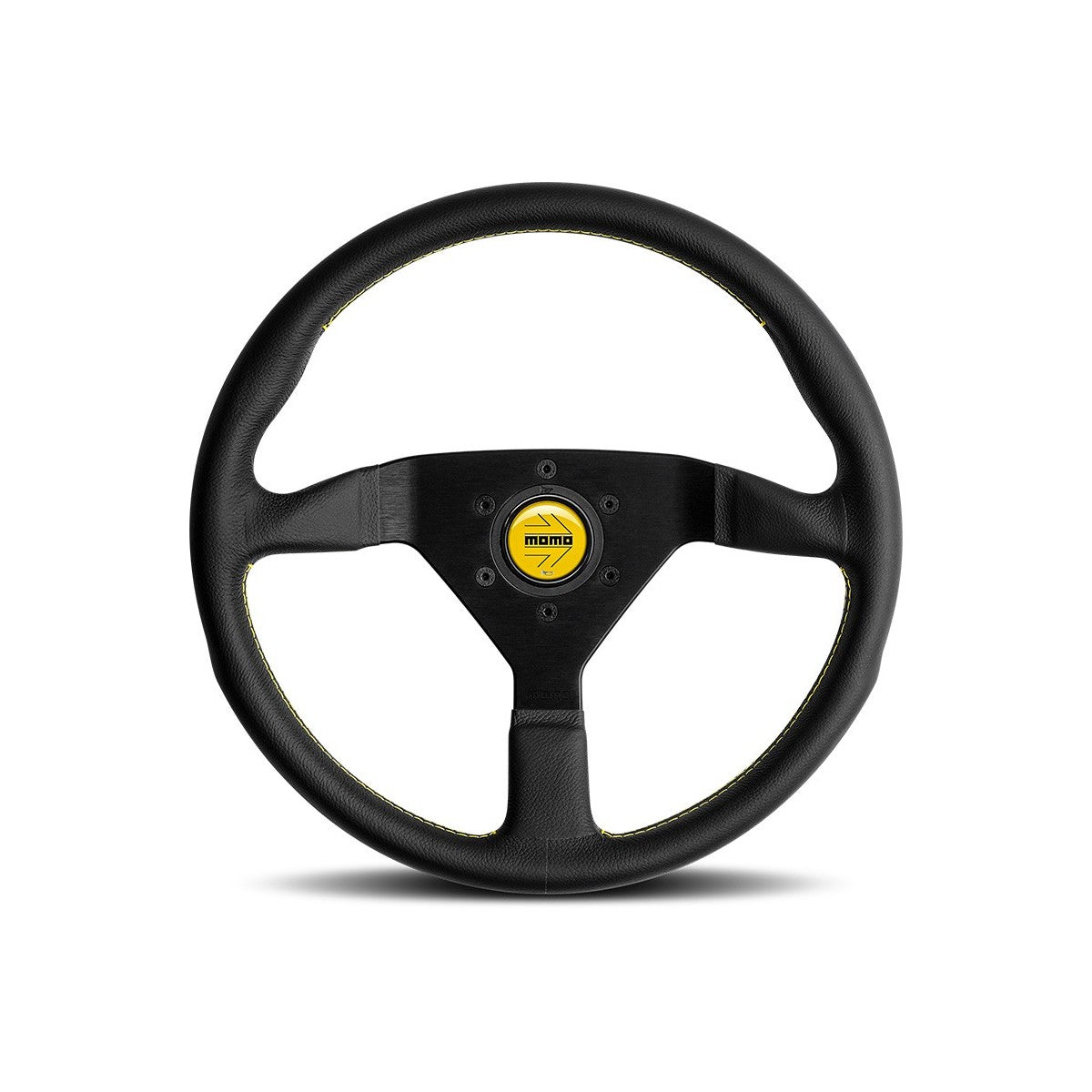 MOMO Montecarlo Steering Wheel 350 mm - Black Leather/Yellow Stitch/Black Anodized Spokes - Dirty Racing Products