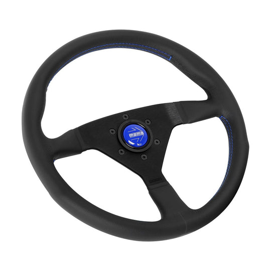 MOMO Montecarlo Steering Wheel 350 mm - Black Leather/Blue Stitch/Black Anodized Spokes - Dirty Racing Products