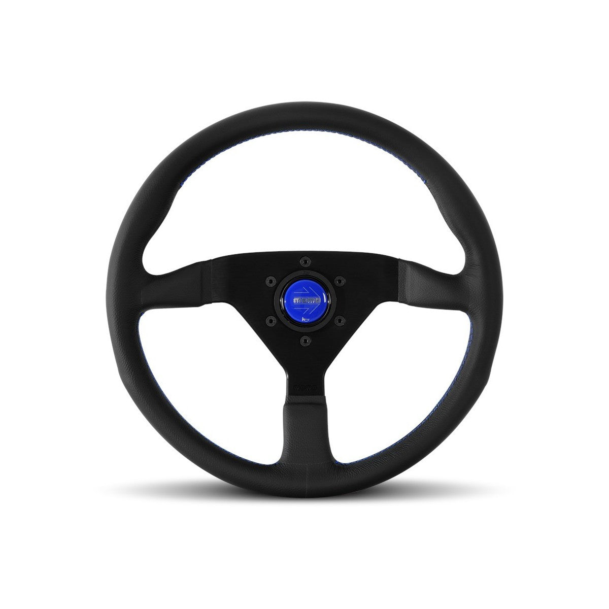 MOMO Montecarlo Steering Wheel 350 mm - Black Leather/Blue Stitch/Black Anodized Spokes - Dirty Racing Products
