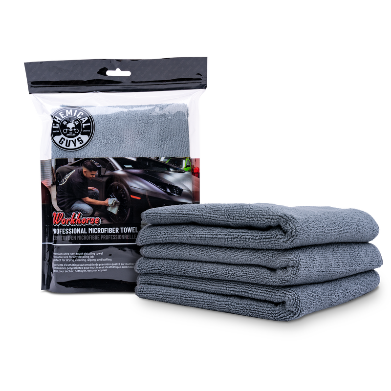 Chemical Guys Workhorse Professional Microfiber Towel - 16in x 16in - Grey - 3 Pack - Dirty Racing Products