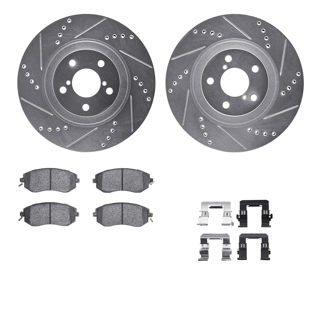 R1 Concepts Silver Drilled Slotted Rotors w/5000 OEp Brake Pads Scion FR-S, Subaru BRZ, Crosstrek, Forester, Impreza, Legacy, Outback, WRX, XV Crosstrek; Toyota 86 - Dirty Racing Products