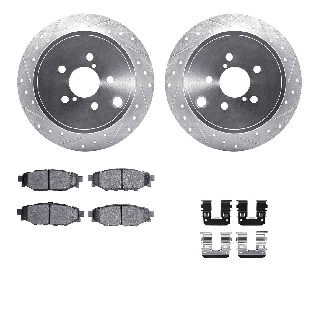 R1 Concepts Silver Drilled Slotted Rotors w/5000 OEp Brake Pads Subaru BRZ 2015-13, Forester 2013-09, Impreza 2014-08, Legacy 2014-10, Outback 2014-10, WRX 2014-12 - Dirty Racing Products