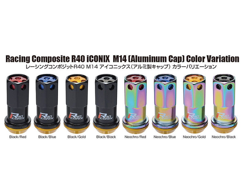 Project Kics 14X1.50 Neochrome R40 Iconix Lug Nuts (Black Cap) - 20 Pcs - Dirty Racing Products