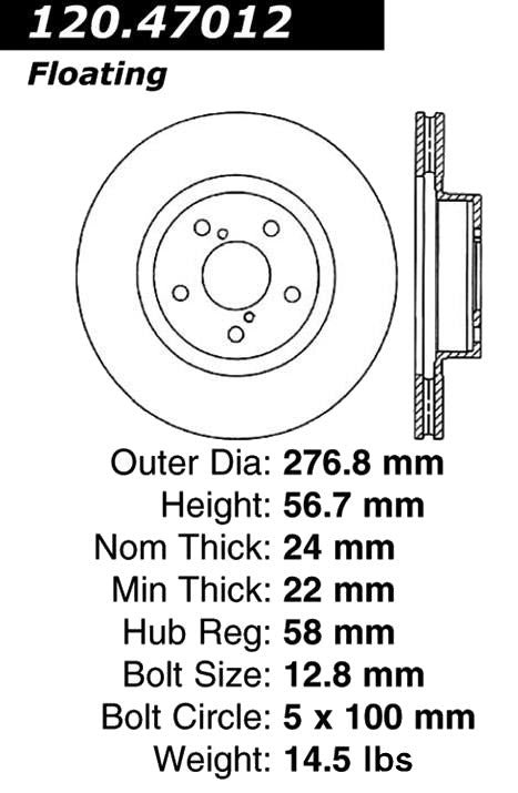 Centric Premium Brake Rotor Pair Front Subaru Forester 98-02 / Impreza 98-16 / Legacy 90-05 - Dirty Racing Products