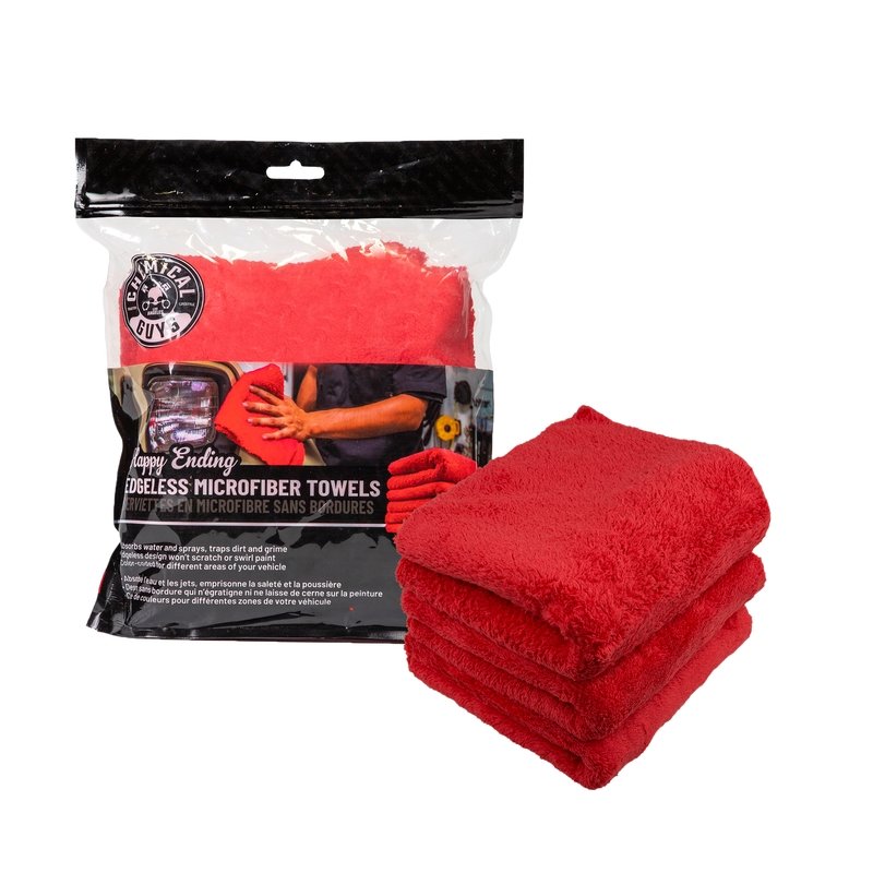 Chemical Guys Happy Ending Ultra Edgeless Microfiber Towel - 16in x 16in - Red - 3 Pack (P16) - Dirty Racing Products