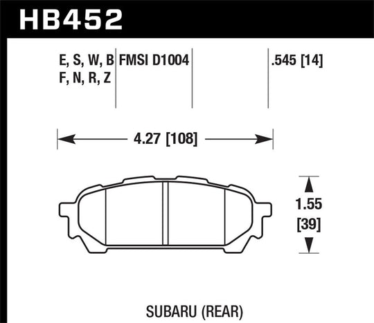 Hawk Performance Ceramic Rear Brake Pads - Subaru WRX 2003-2005 / Forester 2003-2008 - Dirty Racing Products